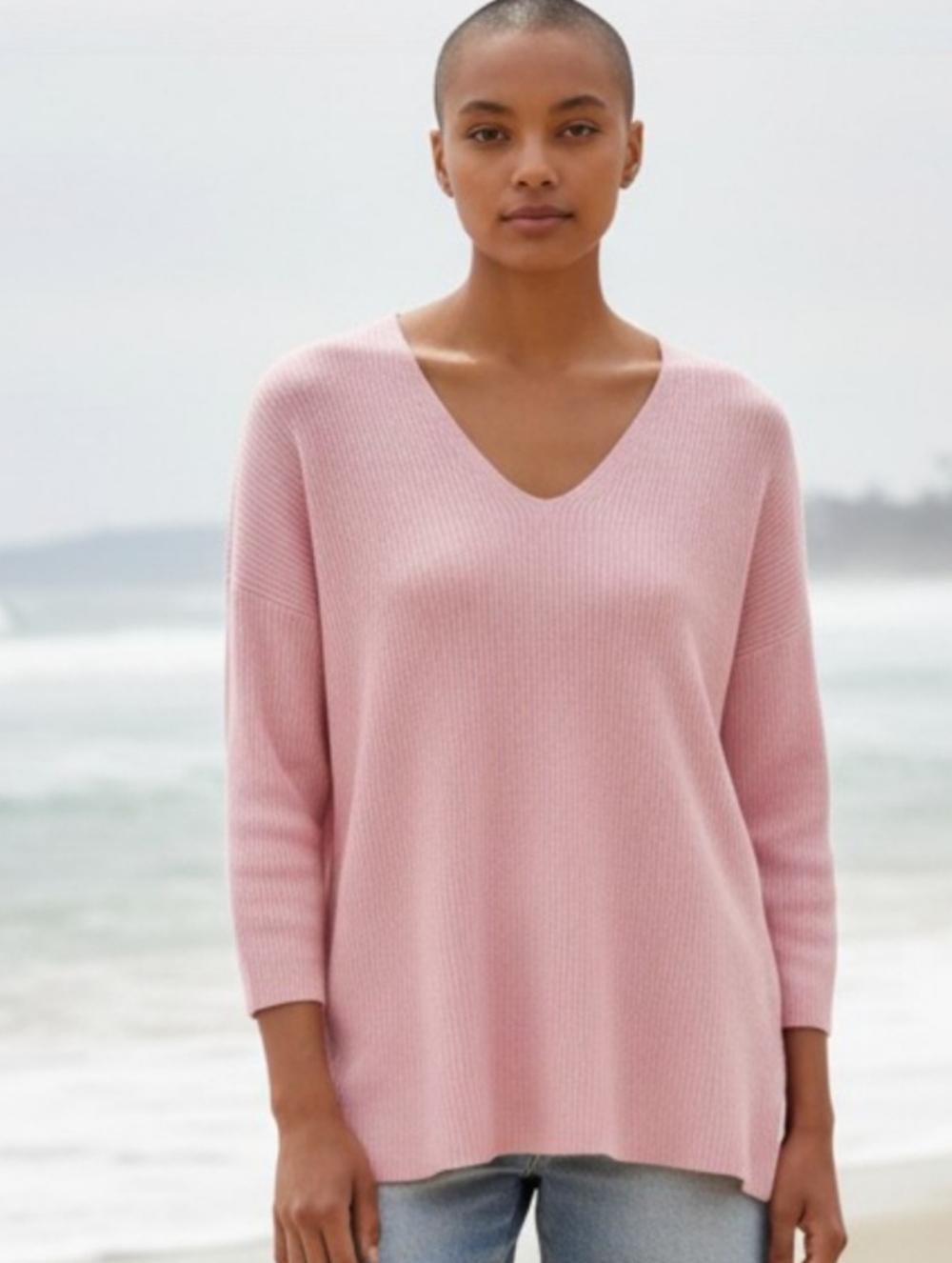 J.Jill Women’s Pink V-neck Long Sleeve Light Sweater